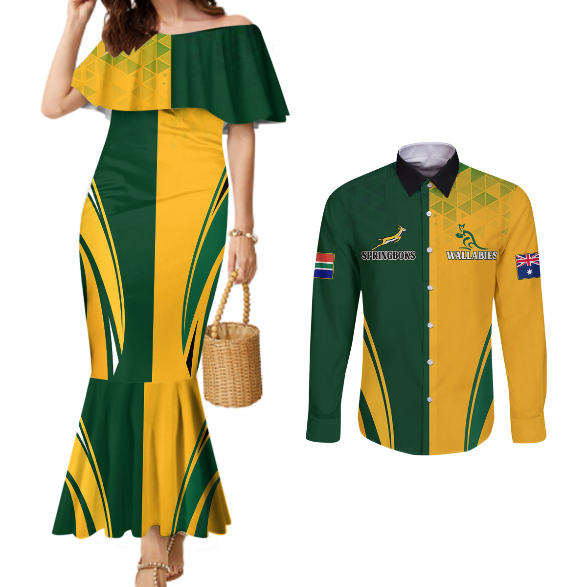 personalised-australia-mix-south-africa-rugby-couples-matching-mermaid-dress-and-long-sleeve-button-shirts-wallabies-and-springboks-champions-special-ver