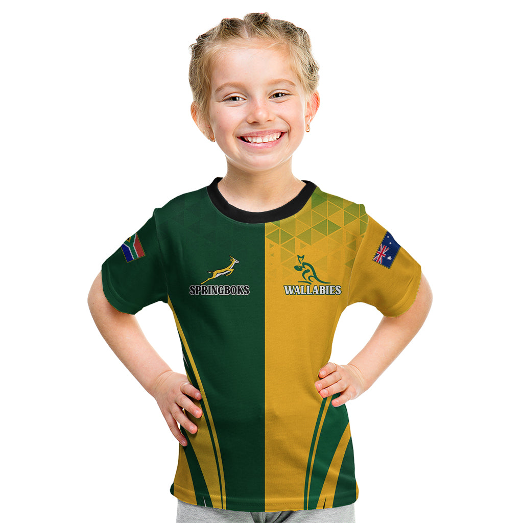 Personalised Australia Mix South Africa Rugby Kid T Shirt Wallabies And Springboks - Champions Special Ver - Wonder Print Shop