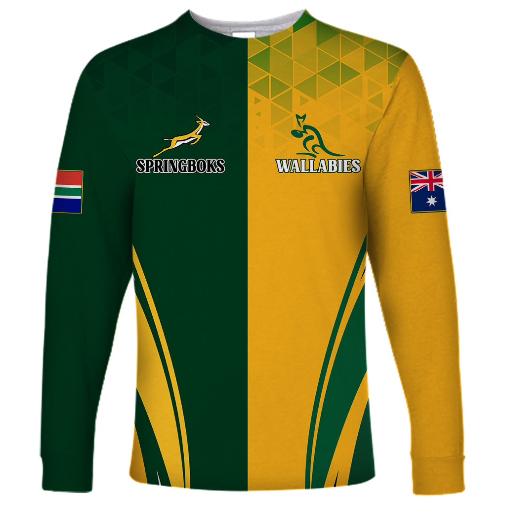 Personalised Australia Mix South Africa Rugby Long Sleeve Shirt Wallabies And Springboks - Champions Special Ver - Wonder Print Shop