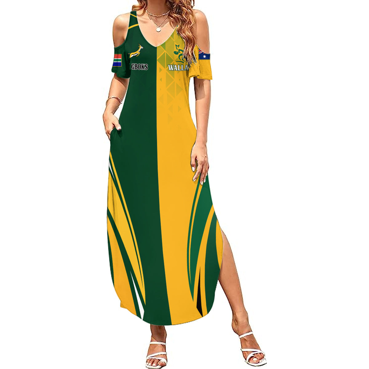 Personalised Australia Mix South Africa Rugby Summer Maxi Dress Wallabies And Springboks - Champions Special Ver - Wonder Print Shop