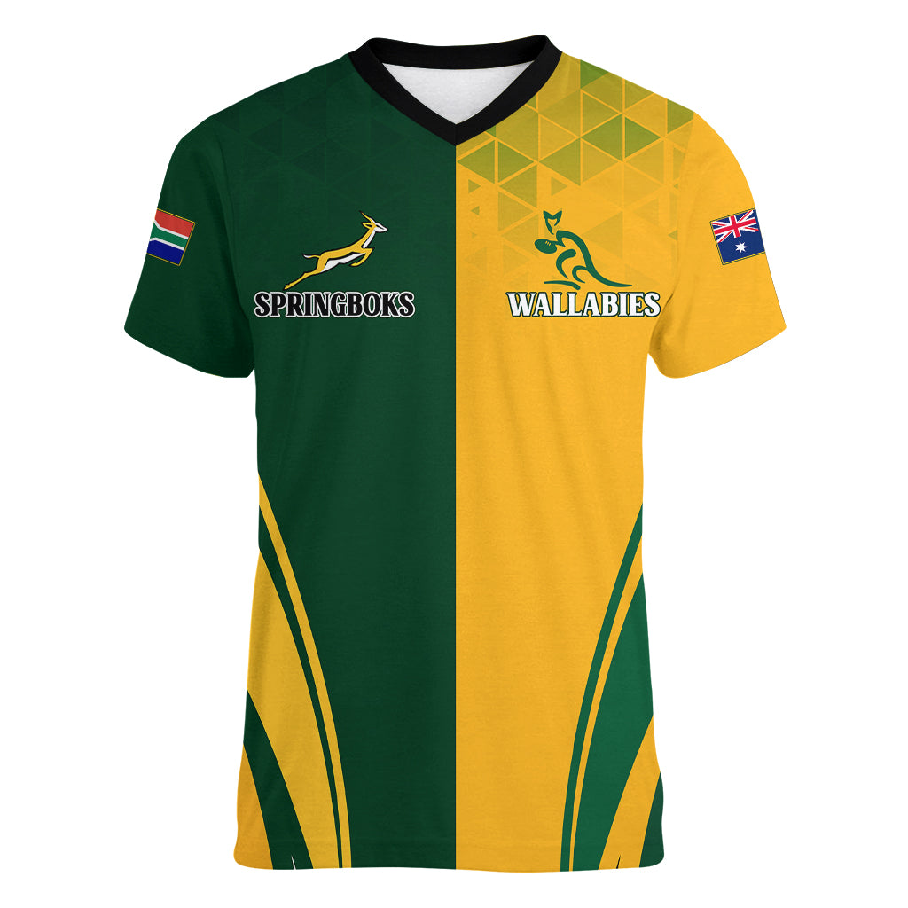 personalised-australia-mix-south-africa-rugby-women-v-neck-t-shirt-wallabies-and-springboks-champions-special-ver