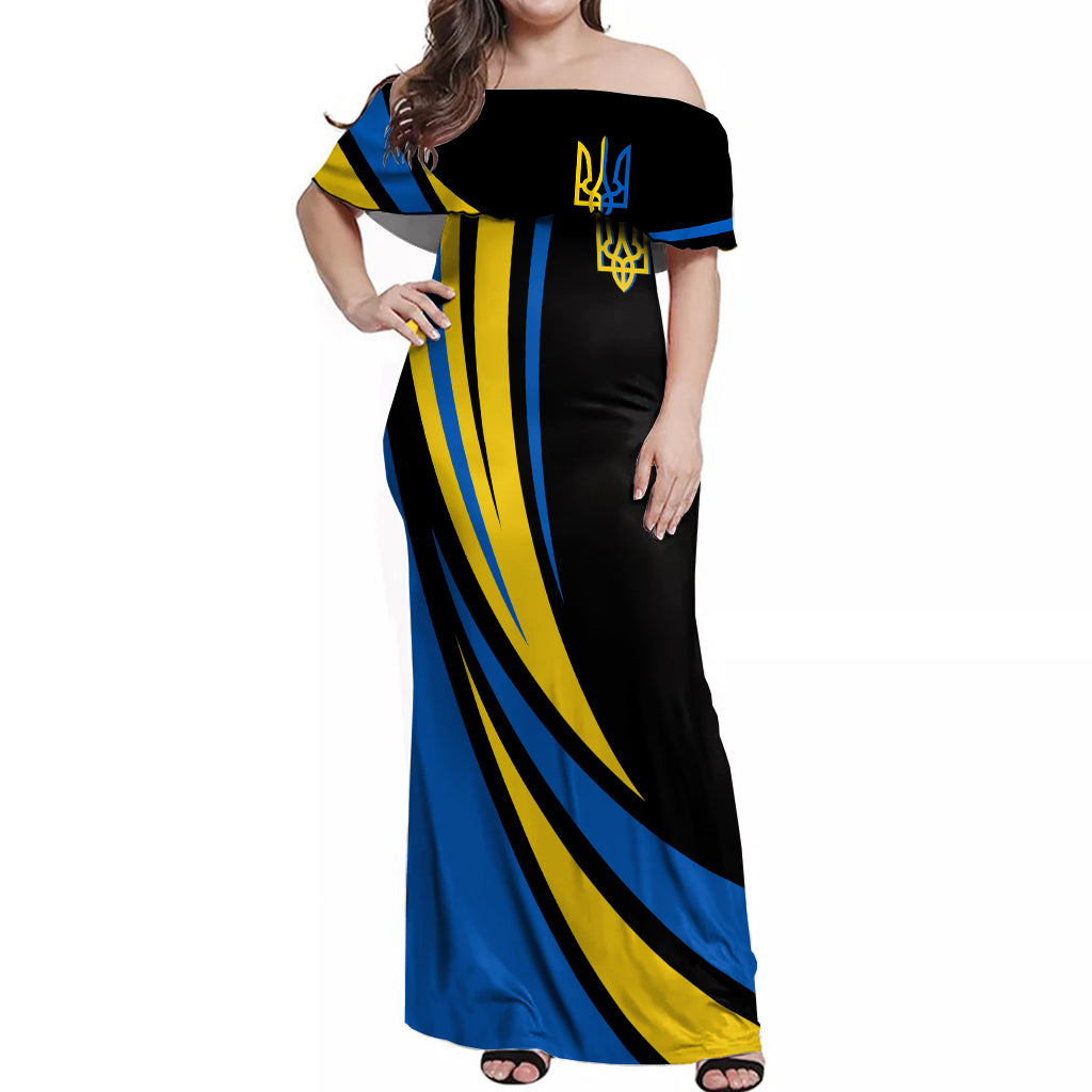 Ukraine Off Shoulder Maxi Dress Independence Slava Ukraini "Battle Angel" - Wonder Print Shop