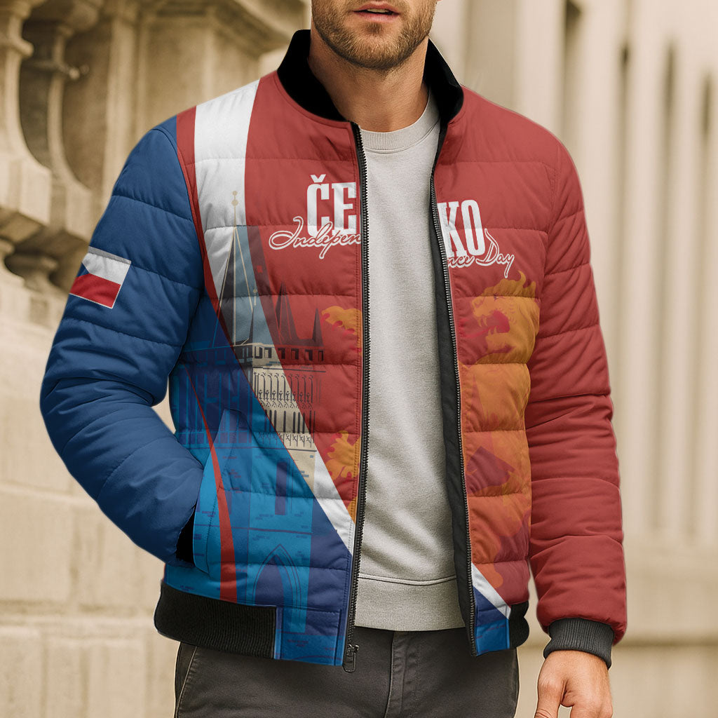 Czechia Charles Bridge Prague Personalized Bomber Puffer Jacket Heraldic Lion