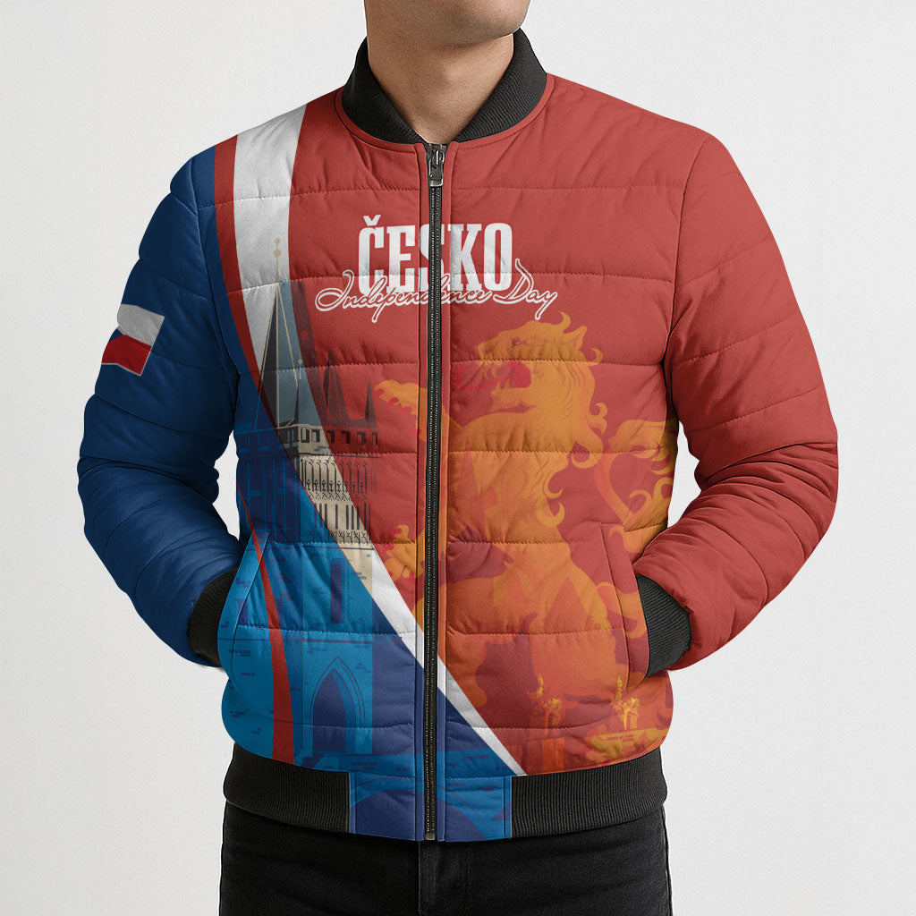 Czechia Charles Bridge Prague Personalized Bomber Puffer Jacket Heraldic Lion