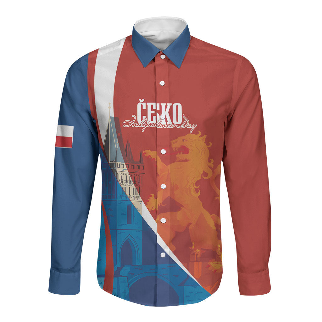 Czechia Charles Bridge Prague Personalized Long Sleeve Button Shirt Heraldic Lion