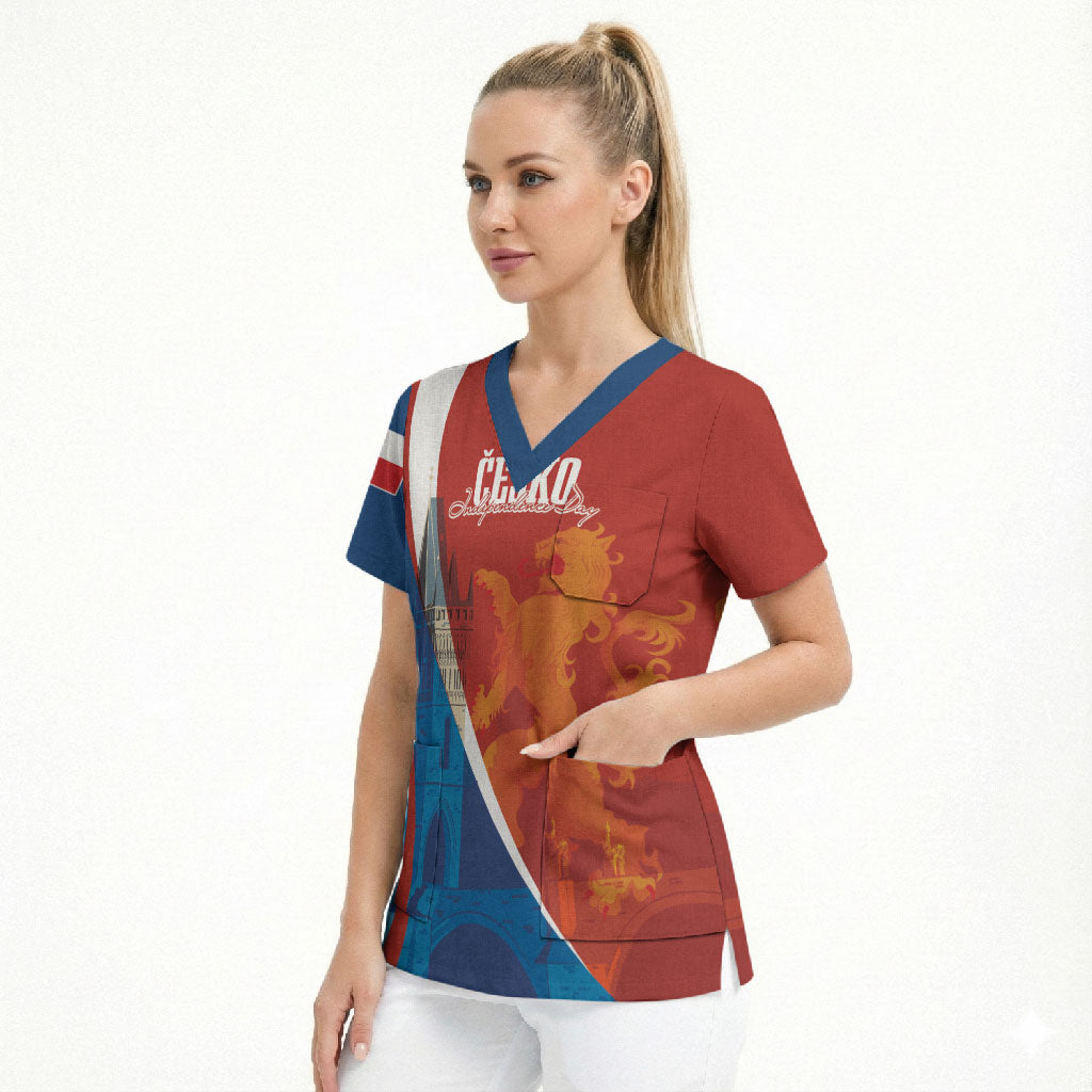 Czechia Charles Bridge Prague Personalized Scrub Top Heraldic Lion