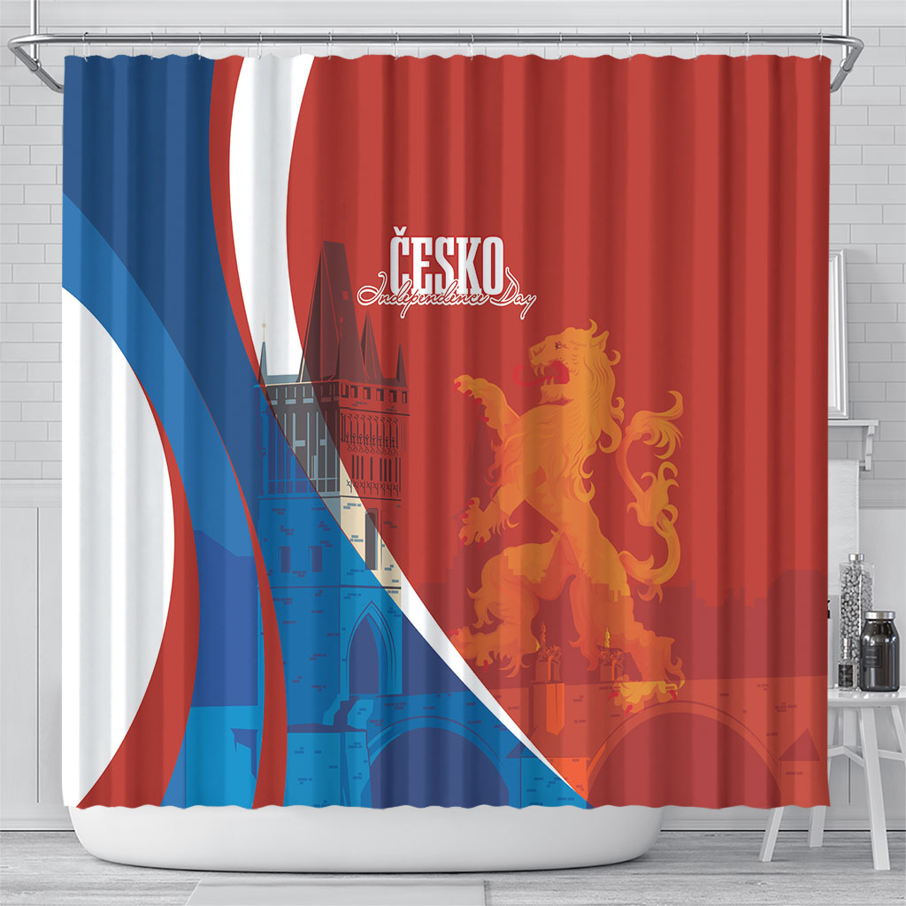 Czechia Charles Bridge Prague Shower Curtain Heraldic Lion