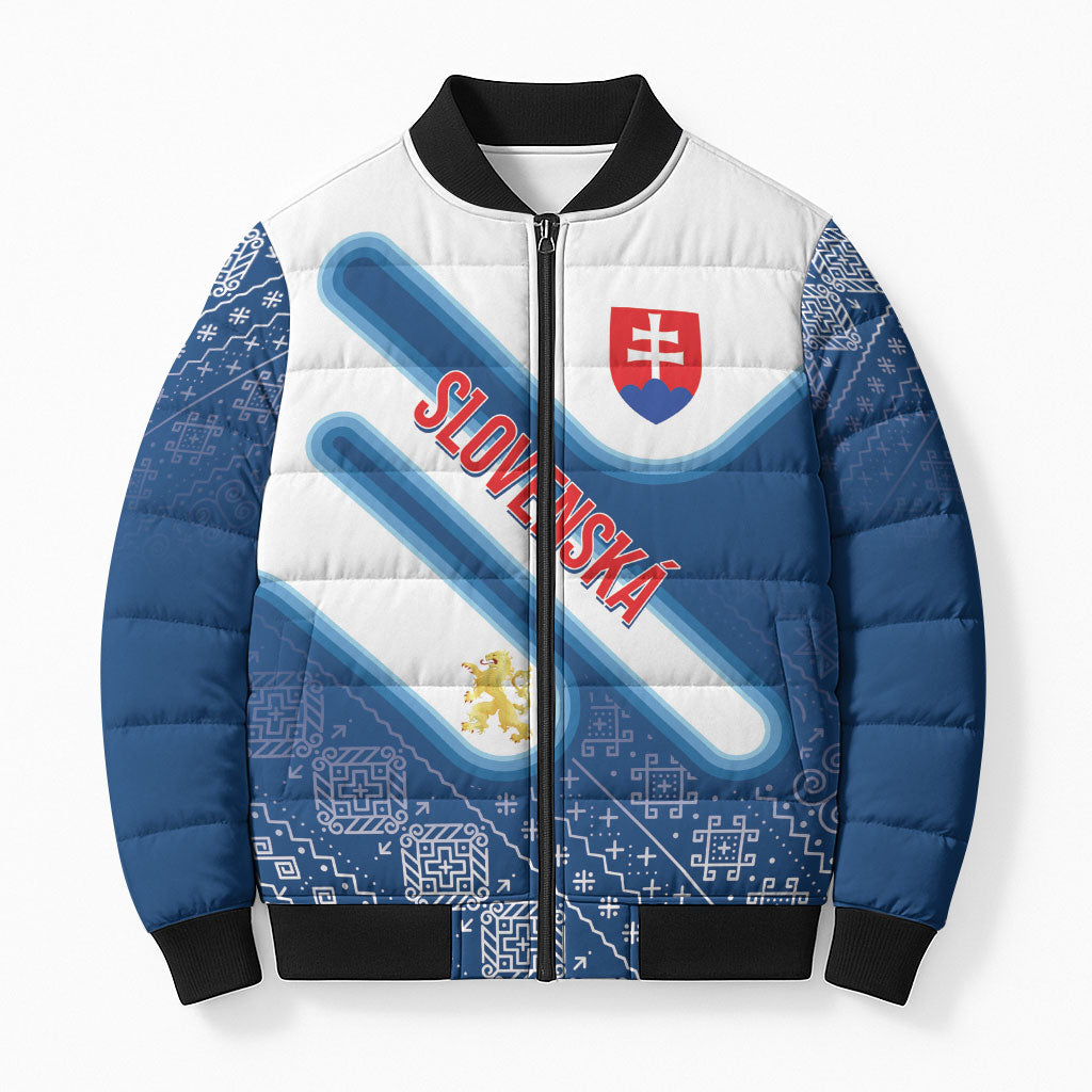 Slovenska Independence Day Personalized Bomber Puffer Jacket Folk Pattern Motifs