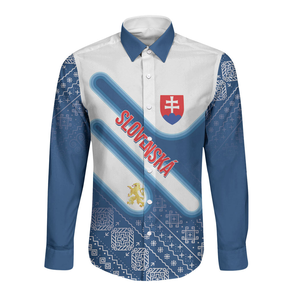 Slovenska Independence Day Personalized Long Sleeve Button Shirt Folk Pattern Motifs