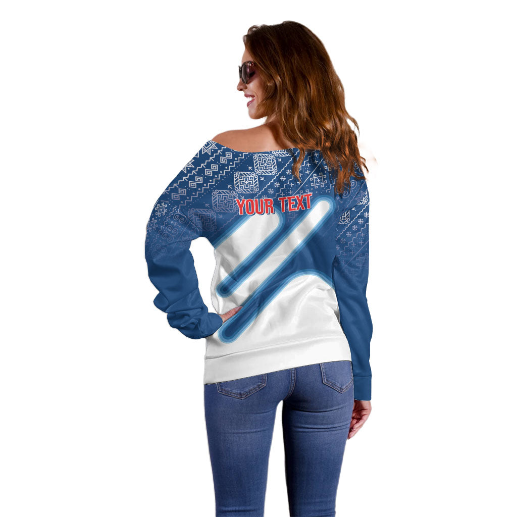 Slovenska Independence Day Personalized Off Shoulder Sweater Folk Pattern Motifs