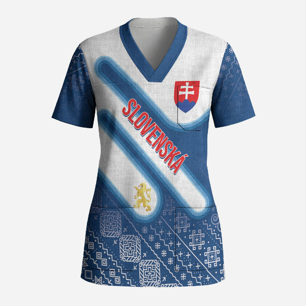 Slovenska Independence Day Personalized Scrub Top Folk Pattern Motifs