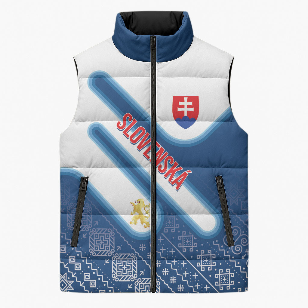 Slovenska Independence Day Personalized Sleeveless Puffer Jacket Folk Pattern Motifs