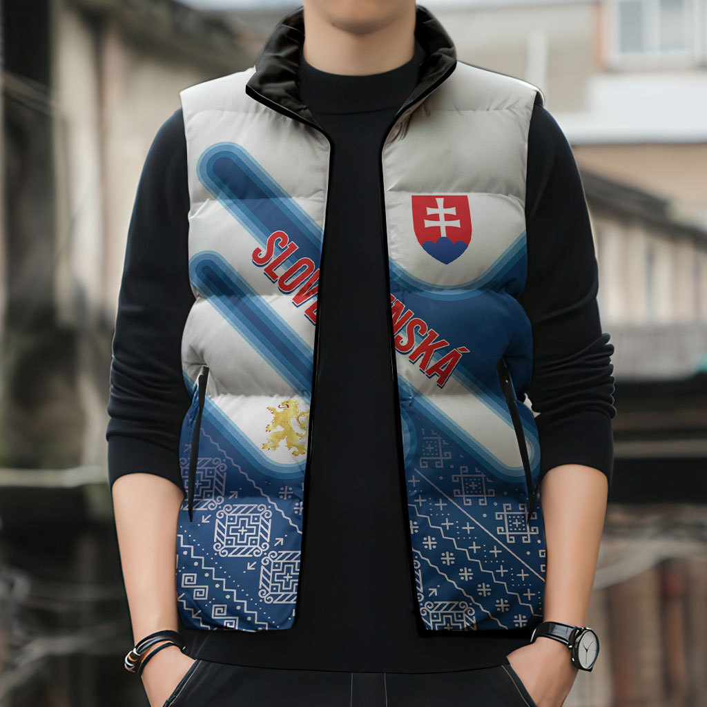 Slovenska Independence Day Personalized Sleeveless Puffer Jacket Folk Pattern Motifs