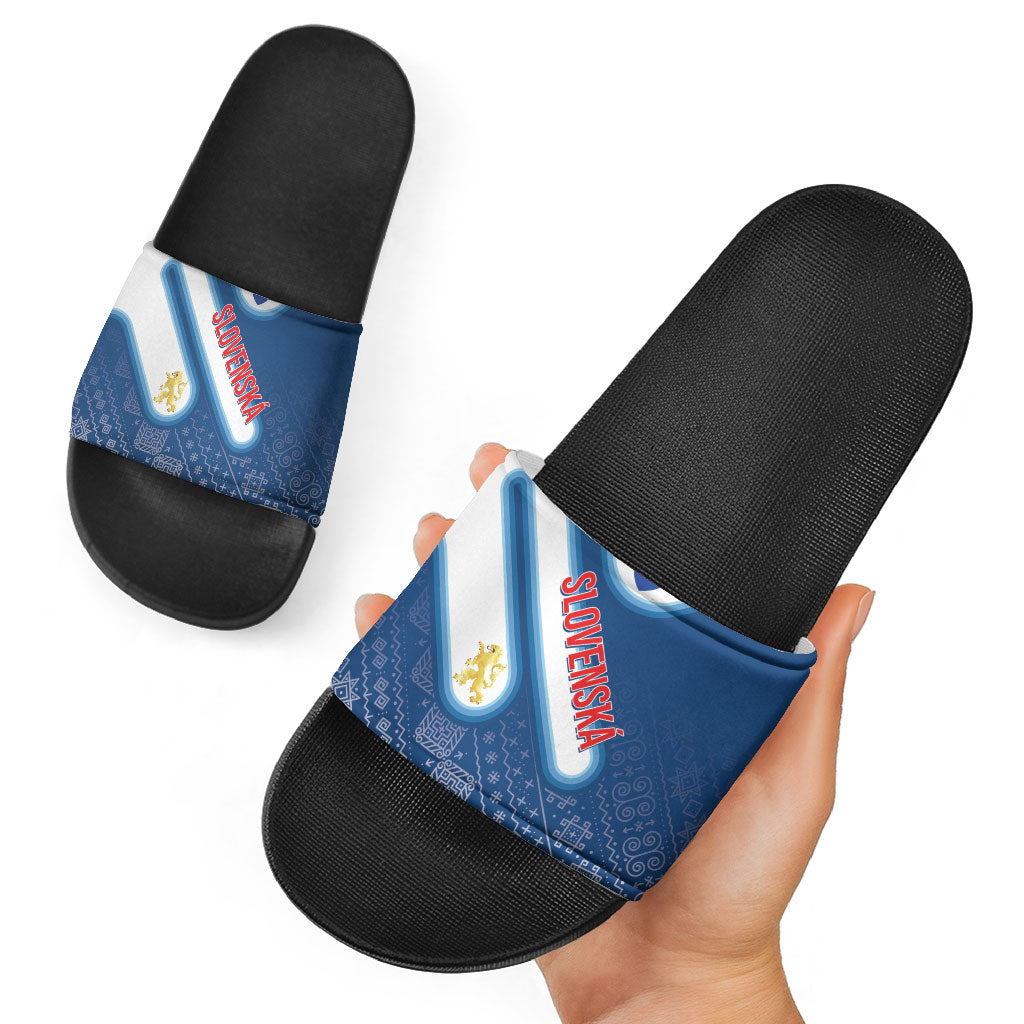 Slovenska Independence Day Slide Sandals Folk Pattern Motifs