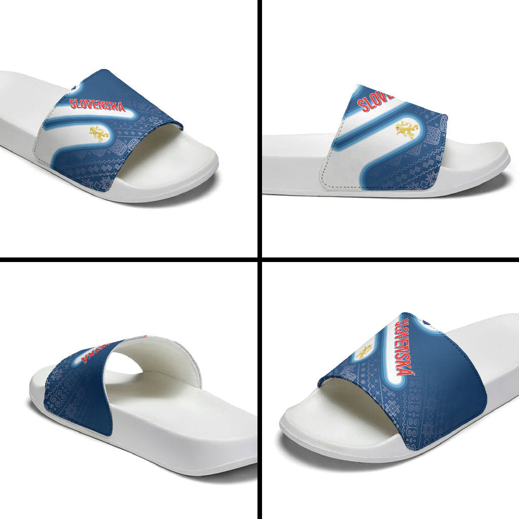 Slovenska Independence Day Slide Sandals Folk Pattern Motifs