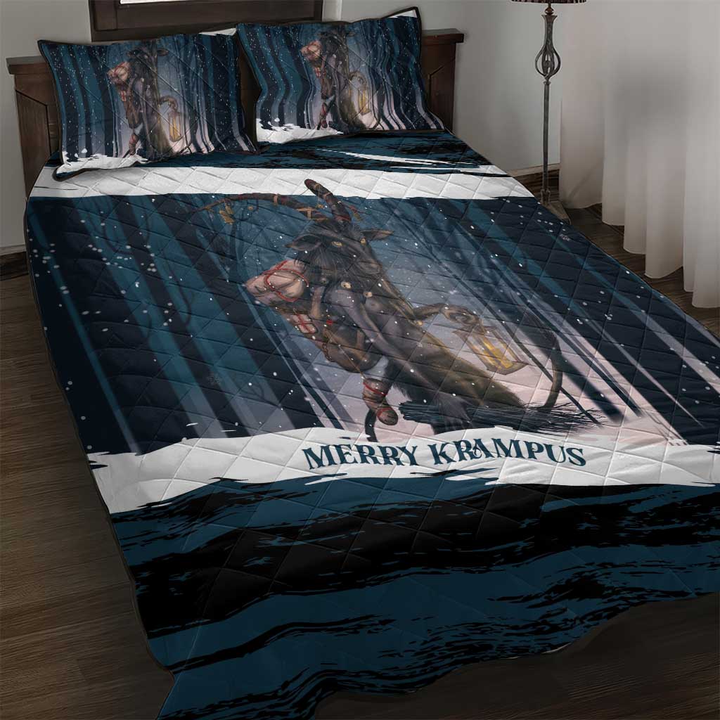 Merry Christmas Quilt Bed Set Krampus in The Woods - Dark Teal - Wonder Print Shop