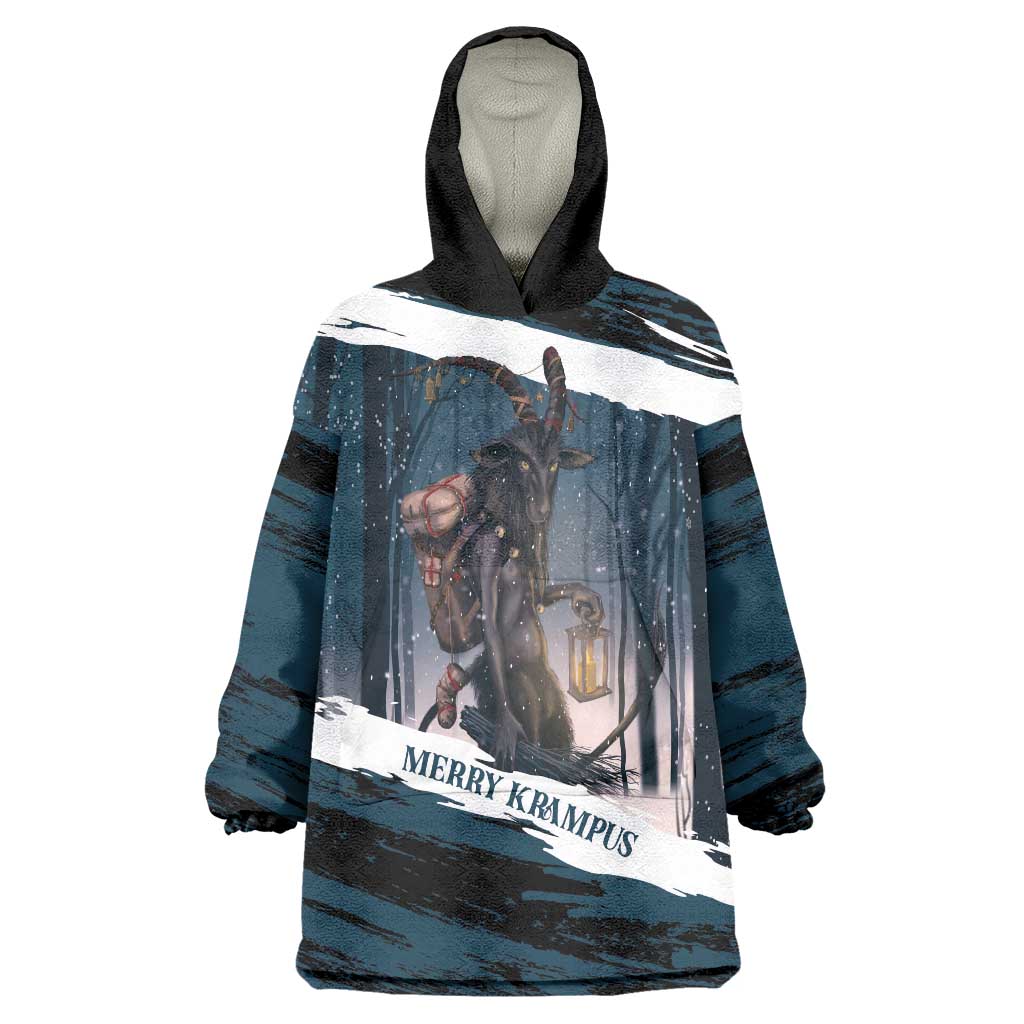 Merry Christmas Wearable Blanket Hoodie Krampus in The Woods - Dark Teal