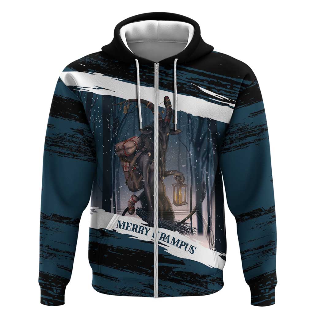 Merry Christmas Zip Hoodie Krampus in The Woods - Dark Teal - Wonder Print Shop