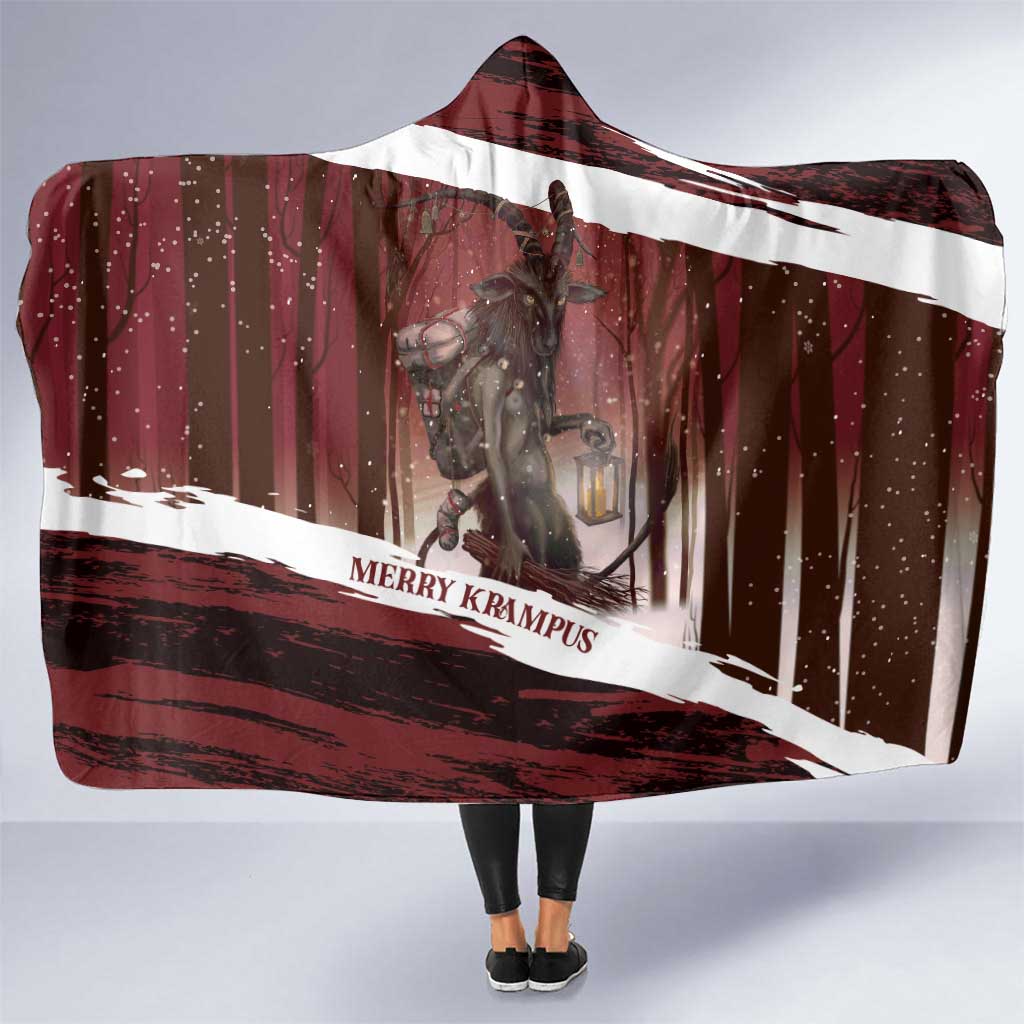 Merry Christmas Hooded Blanket Krampus in The Woods - Red