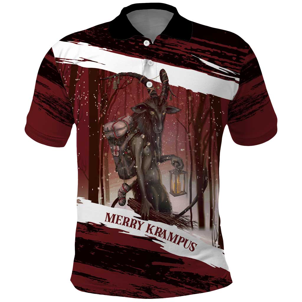 Merry Christmas Polo Shirt Krampus in The Woods - Red