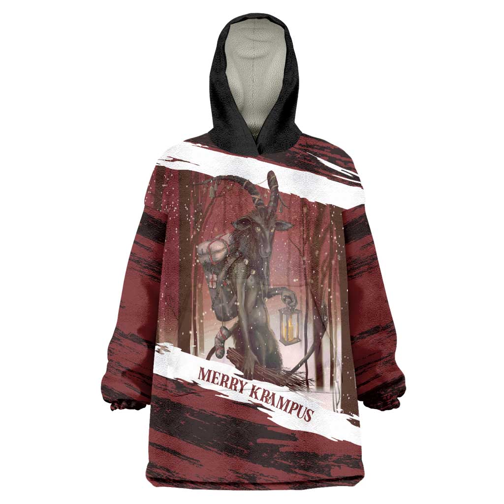 Merry Christmas Wearable Blanket Hoodie Krampus in The Woods - Red