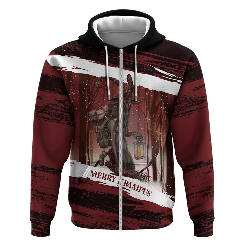 Merry Christmas Zip Hoodie Krampus in The Woods - Red - Wonder Print Shop