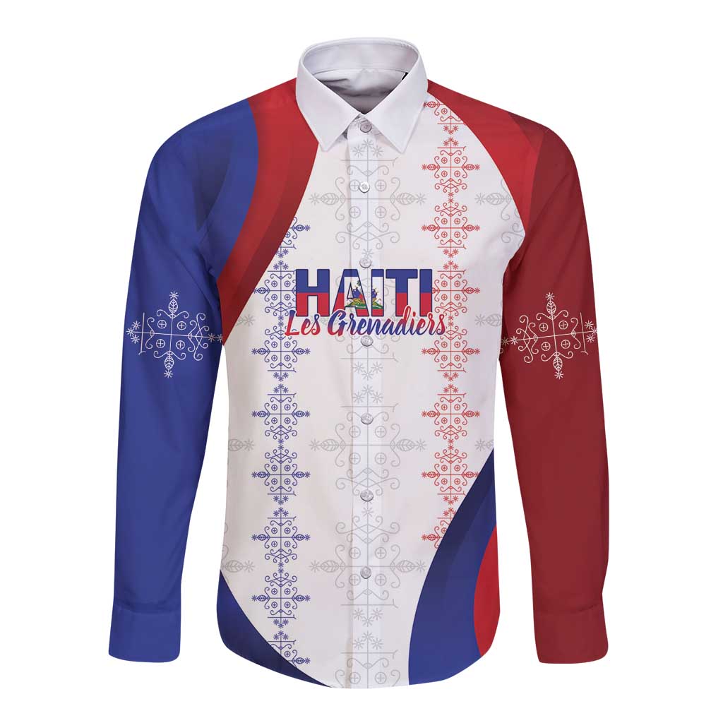Haiti Football Les Grenadiers Personalized Long Sleeve Button Shirt Voodoo Veve Papa Legba - Wonder Print Shop