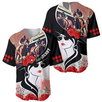 Black baseball jersey, two-sided collage with horses, roses, checkered panels, face