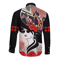 Long-sleeve button shirt, black with horse-and-roses graphic back panel