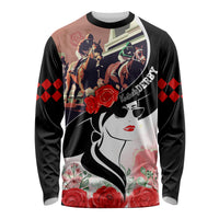Unisex long-sleeve shirt, black with horse-and-roses graphic front and sleeves