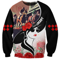 Unisex crewneck sweatshirt, black with colorful horse-and-rose graphic
