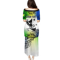 Personalised long dress with 'YOUR TEXT' print and Malampa emblem gradient