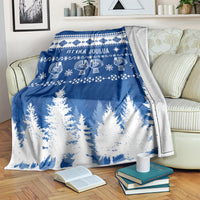 Blue Christmas blanket with Finnish motif and tree silhouette pattern