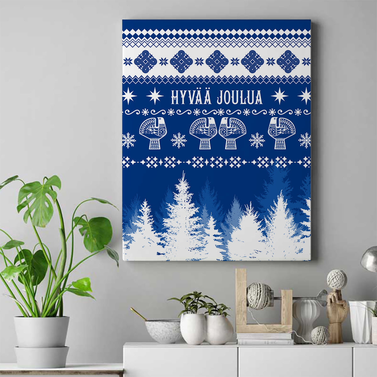 Finland Christmas Hannunvaakuna Tattoo Canvas Wall Art Hyvaa Joulua - Flag Color LT7 - Wonder Print Shop