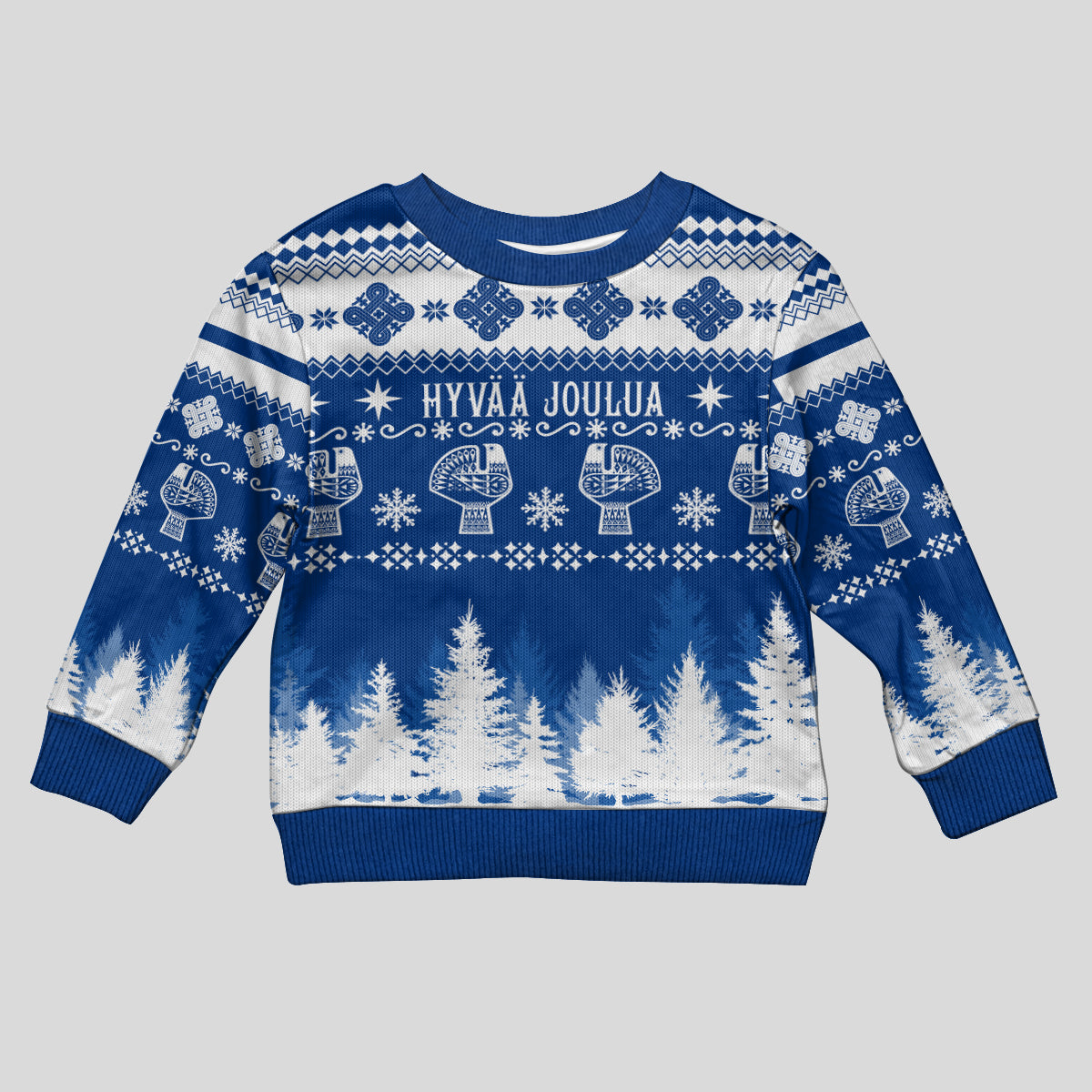 Finland Christmas Hannunvaakuna Tattoo Kid Ugly Christmas Sweater Hyvaa Joulua - Flag Color - Wonder Print Shop