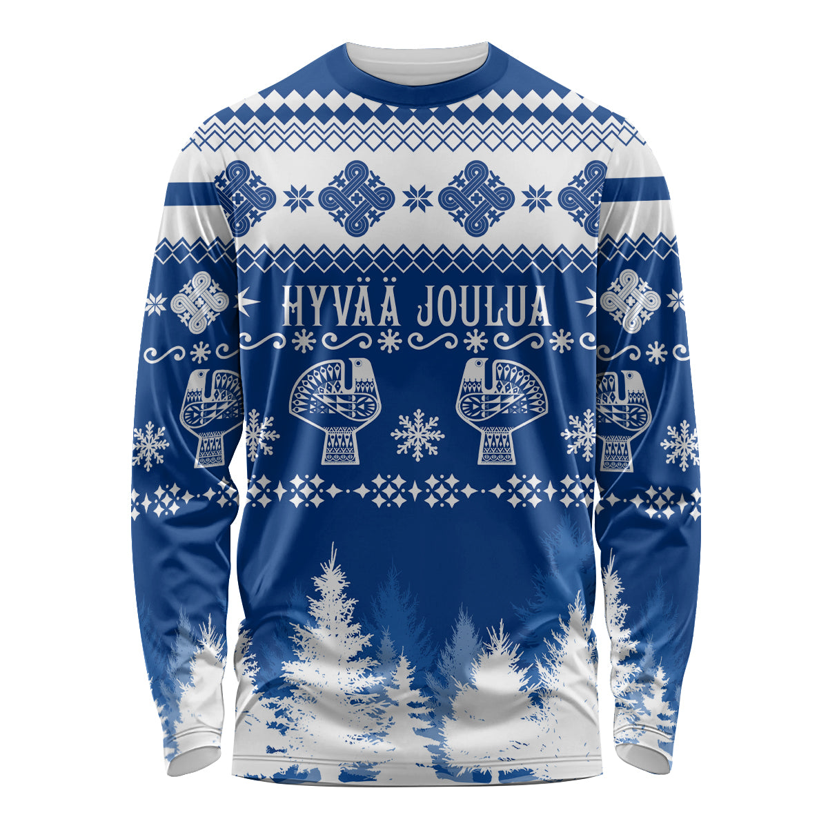 Finland Christmas Hannunvaakuna Tattoo Long Sleeve Shirt Hyvaa Joulua - Flag Color - Wonder Print Shop