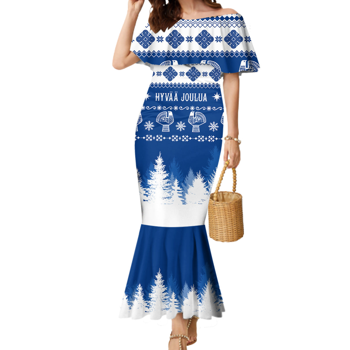 Finland Christmas Hannunvaakuna Tattoo Mermaid Dress Hyvaa Joulua - Flag Color - Wonder Print Shop