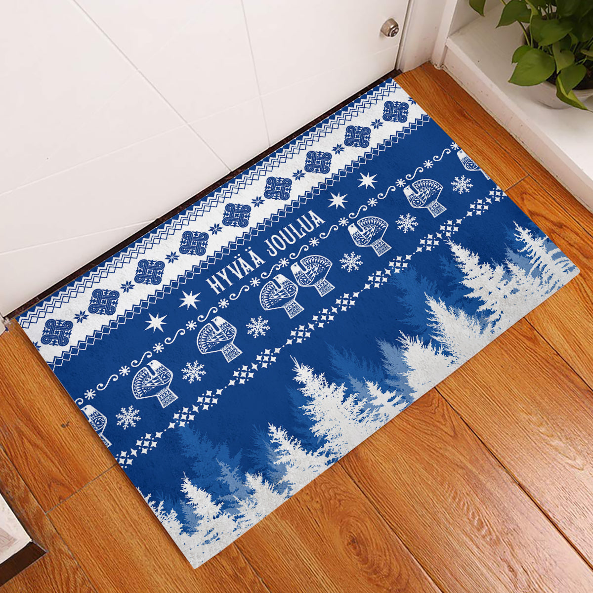 finland-christmas-hannunvaakuna-tattoo-rubber-doormat-hyvaa-joulua-flag-color