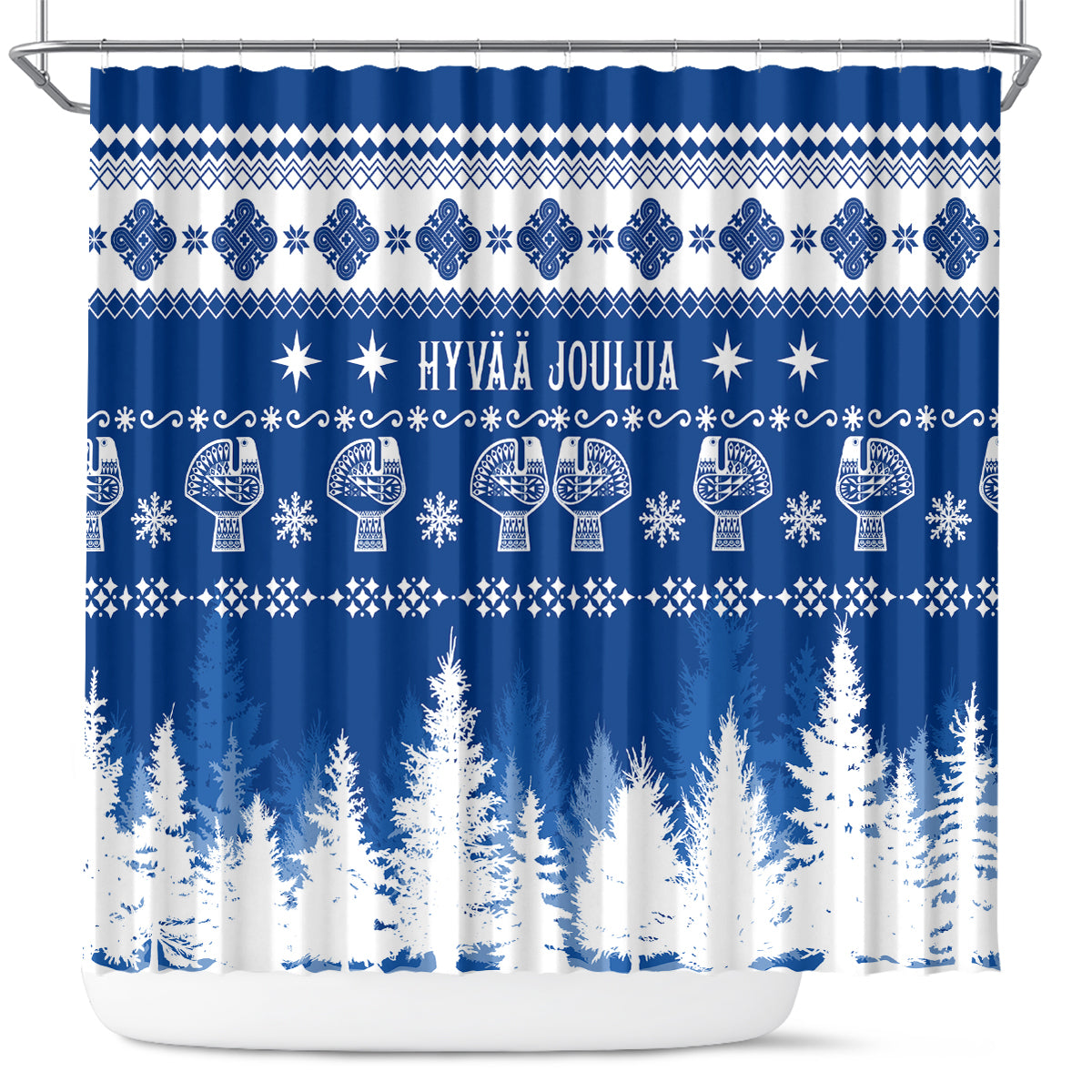 finland-christmas-hannunvaakuna-tattoo-shower-curtain-hyvaa-joulua-flag-color