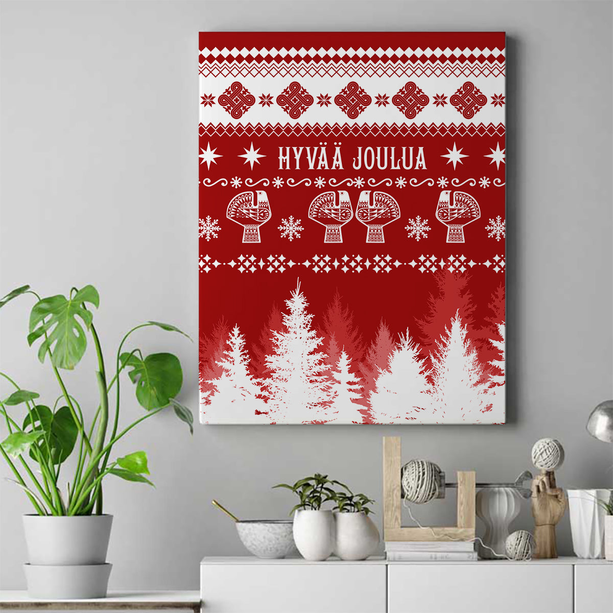 Finland Christmas Hannunvaakuna Tattoo Canvas Wall Art Hyvaa Joulua - Red LT7 - Wonder Print Shop