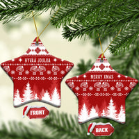 Star ceramic ornament, red Christmas design shown front and back