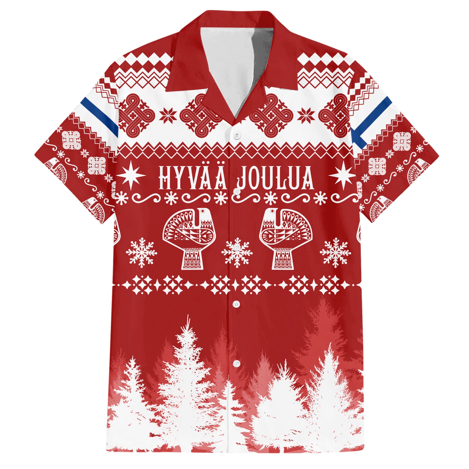 Finland Christmas Hannunvaakuna Tattoo Hawaiian Shirt Hyvaa Joulua - Red - Wonder Print Shop