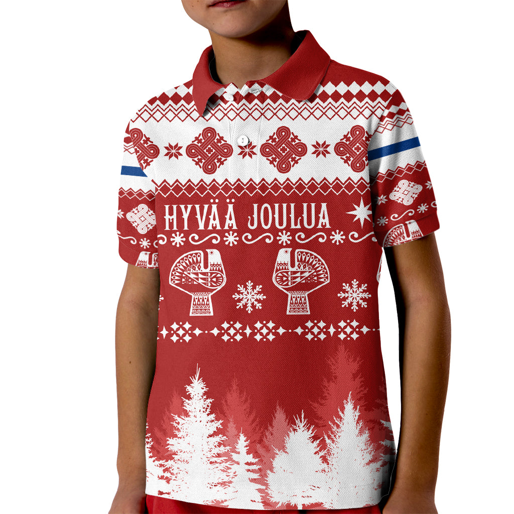 Finland Christmas Hannunvaakuna Tattoo Kid Polo Shirt Hyvaa Joulua - Red - Wonder Print Shop