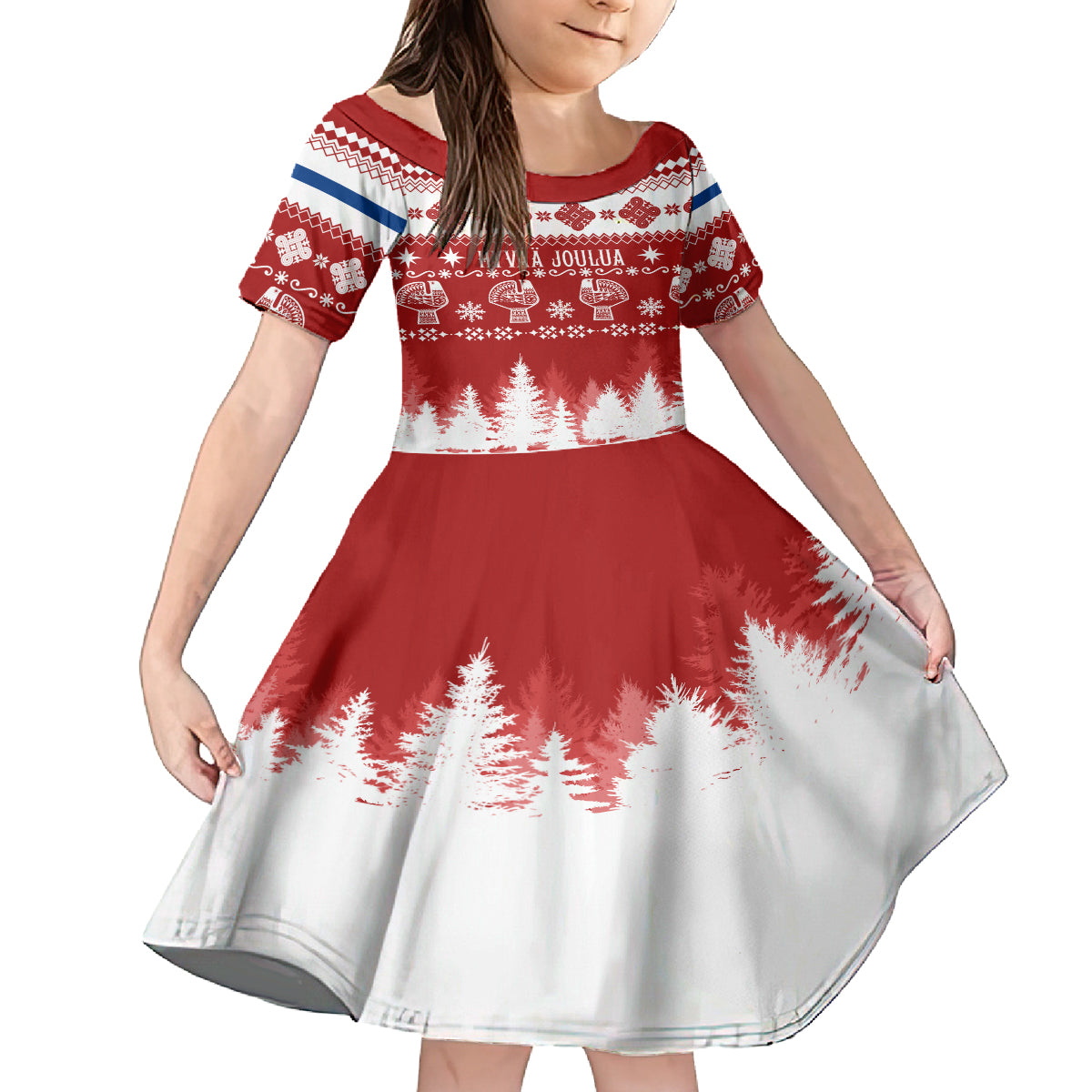 Finland Christmas Hannunvaakuna Tattoo Kid Short Sleeve Dress Hyvaa Joulua - Red - Wonder Print Shop