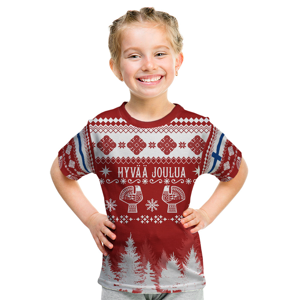 Finland Christmas Hannunvaakuna Tattoo Kid T Shirt Hyvaa Joulua - Red - Wonder Print Shop