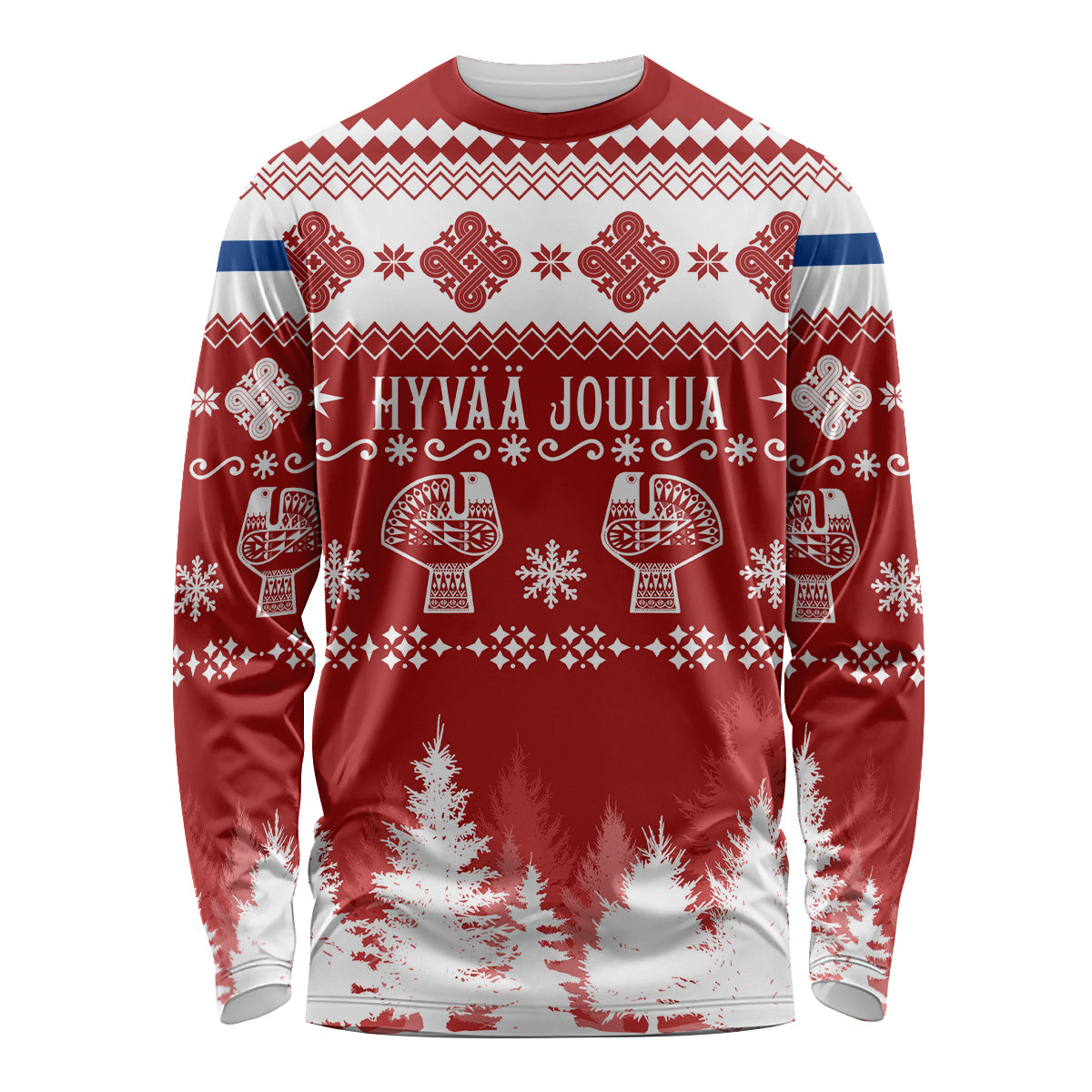 Finland Christmas Hannunvaakuna Tattoo Long Sleeve Shirt Hyvaa Joulua - Red - Wonder Print Shop