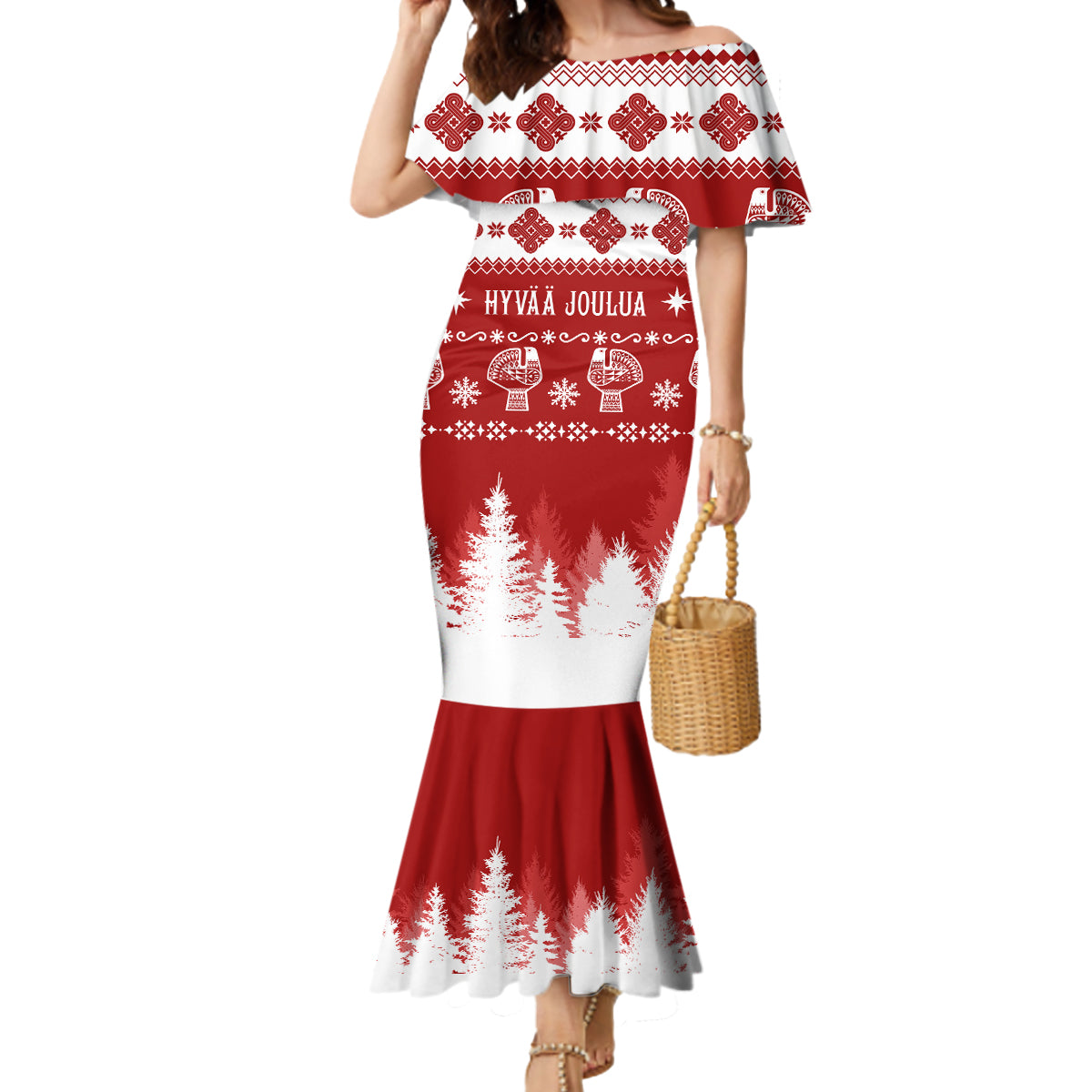 Finland Christmas Hannunvaakuna Tattoo Mermaid Dress Hyvaa Joulua - Red - Wonder Print Shop