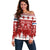 Finland Christmas Hannunvaakuna Tattoo Off Shoulder Sweater Hyvaa Joulua - Red - Wonder Print Shop