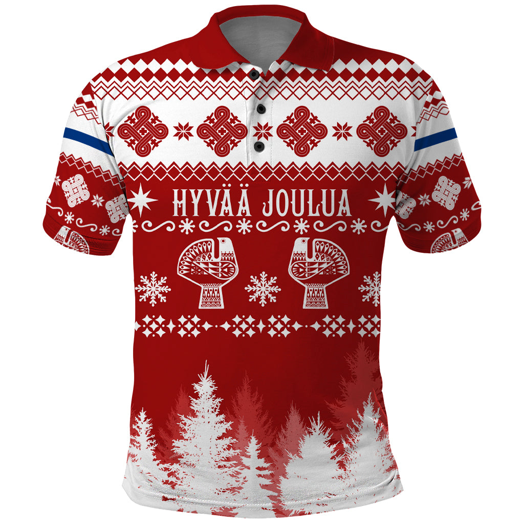 Finland Christmas Hannunvaakuna Tattoo Polo Shirt Hyvaa Joulua - Red - Wonder Print Shop