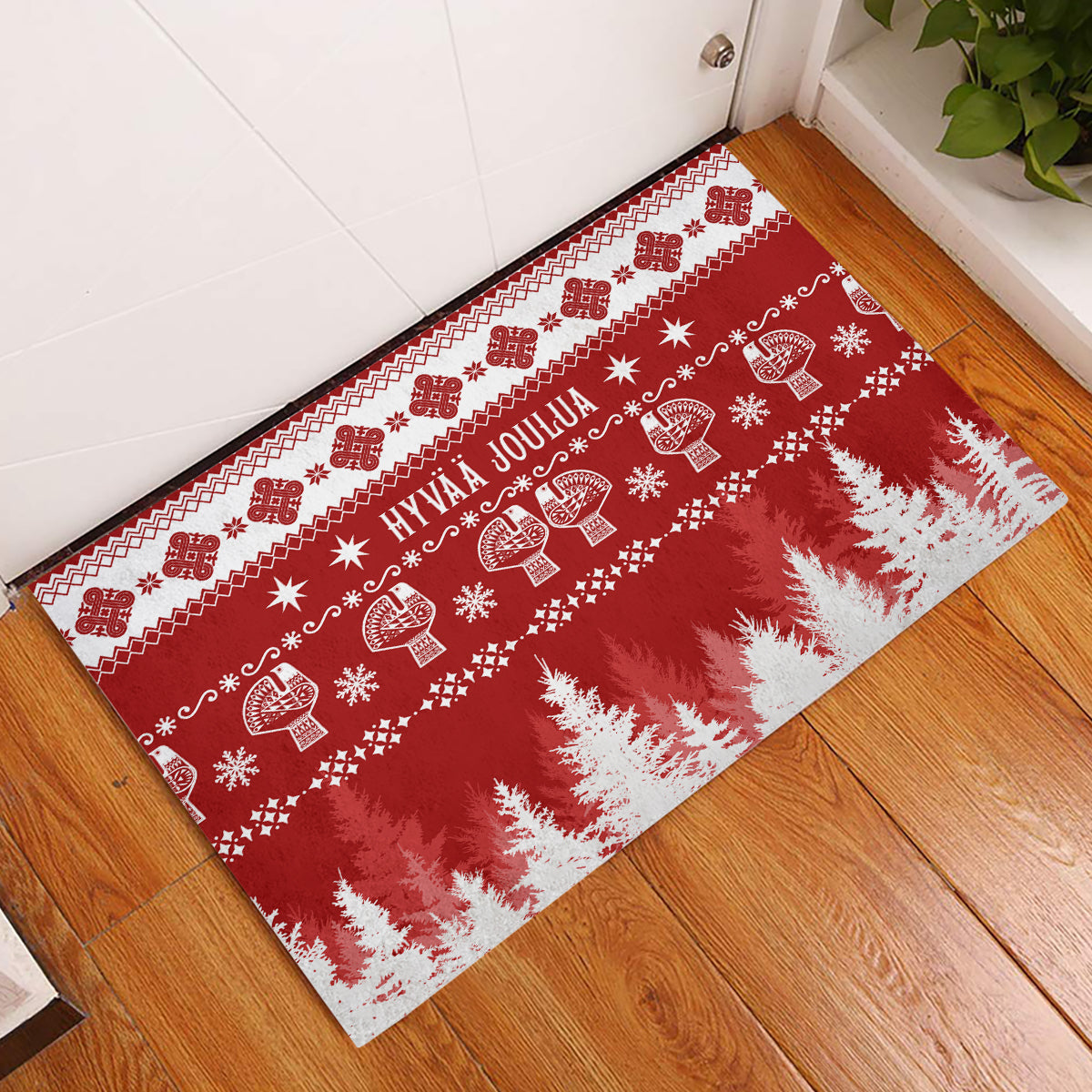 finland-christmas-hannunvaakuna-tattoo-rubber-doormat-hyvaa-joulua-red